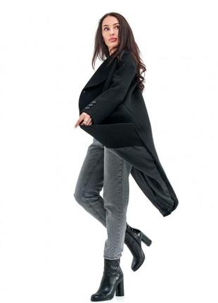 Пальто женское миди двубортное оверсайз средней длины кашемировое шерстяное демисезонное весеннее осеннее бренд элегантное однотонное черное1 фото