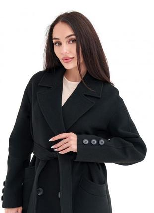 Пальто женское миди двубортное оверсайз средней длины кашемировое шерстяное демисезонное весеннее осеннее бренд элегантное однотонное черное8 фото