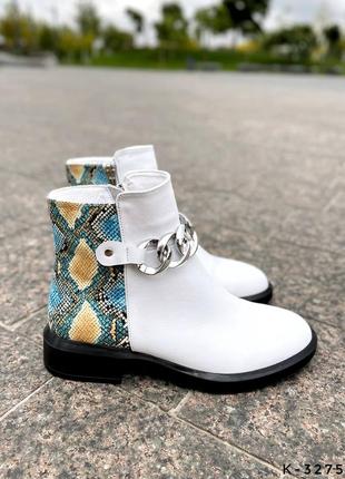Натуральные кожаные белые демисезонные и зимние ботинки со вставкой рептилия4 фото