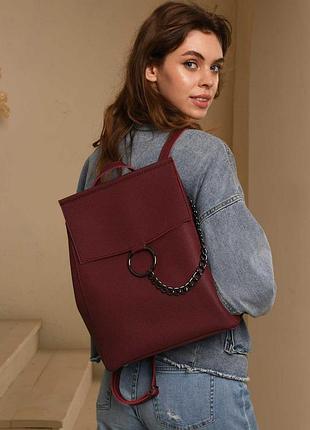 Сумка-рюкзак женская  «марио» бордовая из эко кожи