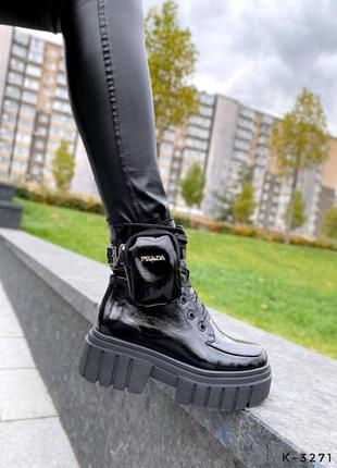 Натуральные кожаные лакированные черные демисезонные и зимние ботинки - берцы9 фото