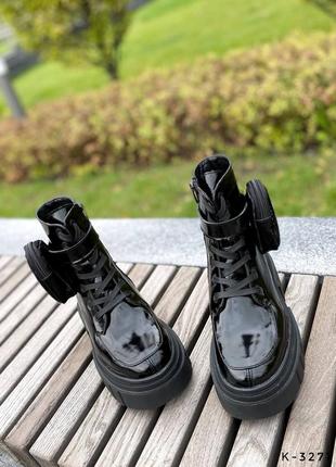 Натуральные кожаные лакированные черные демисезонные и зимние ботинки - берцы6 фото