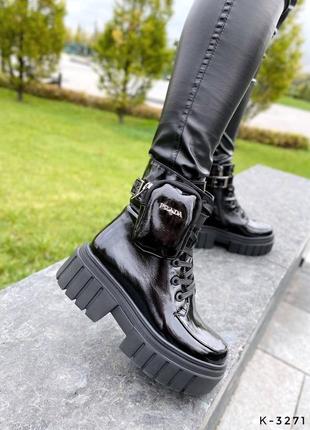 Натуральные кожаные лакированные черные демисезонные и зимние ботинки - берцы10 фото