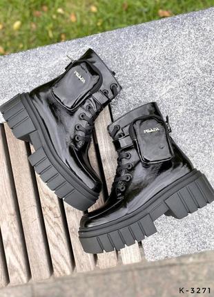 Натуральные кожаные лакированные черные демисезонные и зимние ботинки - берцы2 фото