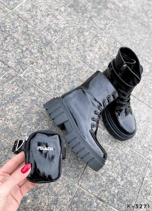 Натуральные кожаные лакированные черные демисезонные и зимние ботинки - берцы3 фото