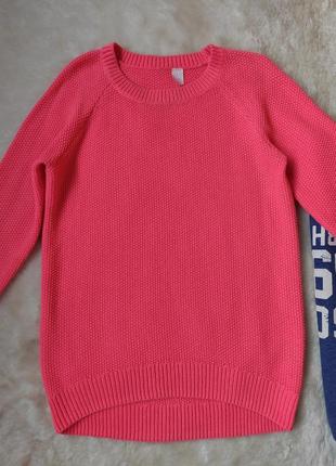 Розовый свитер длинная вязаная кофта яркая цветная розовая реглан теплый джемпер батал h&m3 фото