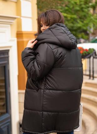 Куртка из плащевки на синтепоне оверсайз стеганая с капюшоном курточка бежевая черная зимняя теплая трендовая стильная3 фото