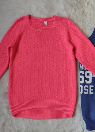 Розовый свитер длинная вязаная кофта яркая цветная розовая реглан теплый джемпер батал h&m2 фото
