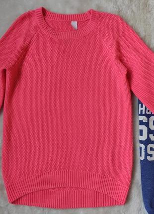 Розовый свитер длинная вязаная кофта яркая цветная розовая реглан теплый джемпер батал h&m4 фото