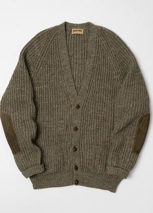 Brenire scotland vintage wool cardigan suede patches   чоловічий светр кардиган1 фото