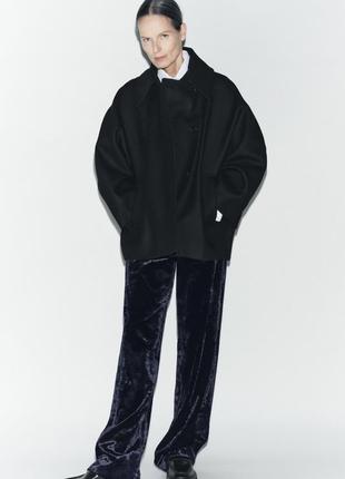 Укороченное пальто zara zw collection с шерстью manteco