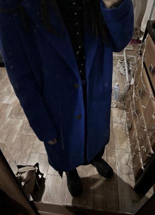 Шерстяное синее пальто