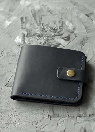Кожаный кошелек comfort blue с монетницей синий из натуральной телячьей кожи с фиксации на кнопке