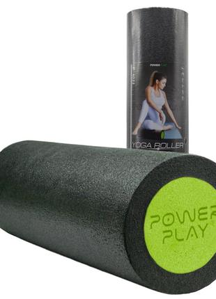 Масажний ролик (роллер) гладкий powerplay 4021 fitness roller чорно-зелений (45x15см.)