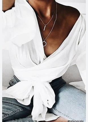 Біла сорочка белая рубашка на запах с поясом от h&m