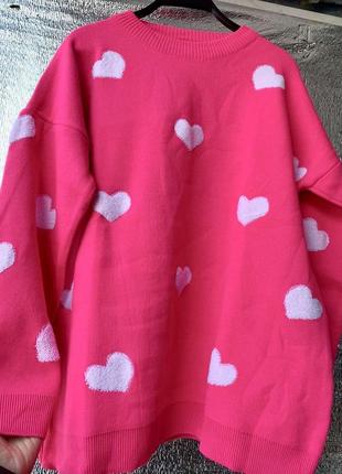 Жіночий светр оверсайз в сердечко туреччина колір малина