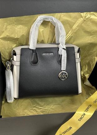 Сумка michael kors mercer medium color-block leather belted satchel2 фото