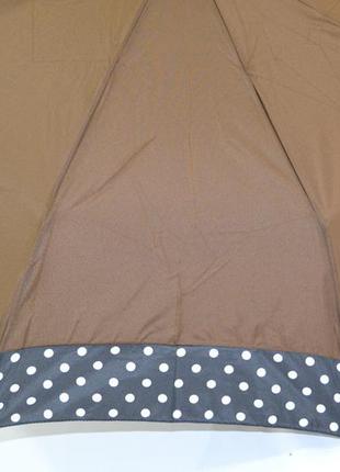 Зонт полуавтомат коричневый с черной каймой в горошек.спицы-карбон. антиветер.3 фото