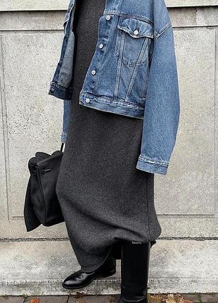 Тепла  сіра  вовняна сукня l cos