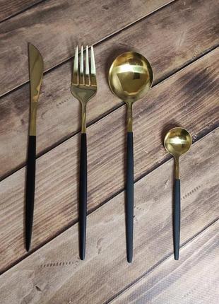 Набір столових приборів cutlery set на 1 персону, чорний/золотий2 фото