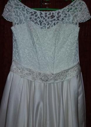 Свадебное атласное платье молочного (айвори) цвета "оливия-5"1 фото