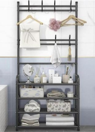 Вішалка для одягу в передпокій з полицями для взуття new simple floor clothes rack. чорна