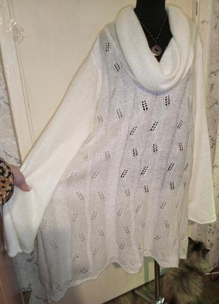 Трикотажной вязки,белое платье-туника-трапеция,бохо,большого размера,havana