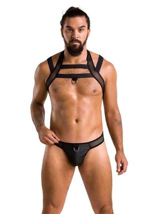 Эротический комплект мужского белья с креплениями passion black, трусы, шлейки для танцев для стрип