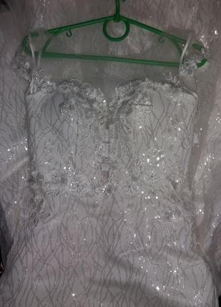 Весільна сукня "рибка" з блиском паєтки айворі (молочна)7 фото