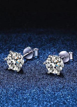 Срібні сережки з діамантами муассанітами 0,5 см2 фото