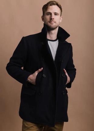 Мужское черное двубортное пальто burton menswear со смесью шерсти1 фото