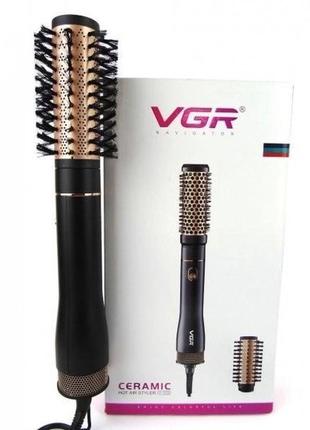 Фен расческа vgr v-559 для завивки и сушки волос керамическое покрытие 2 скорости 2 насадки5 фото