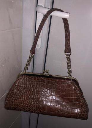 Сумка жіноча принт  крокодил алігатор brown faux crocodile alligator bag by liz claiborne purse handbag