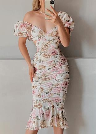 Розпродаж сукня asos міді сітчаста з пишними рукавами та вирізами4 фото