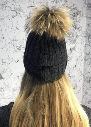 Зимний комплект moncler winter hat knitted pompon and scarf dark gray6 фото