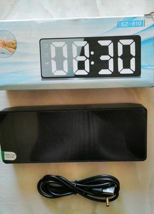 Електронний годинник настільний з led-підсвіткою термометр і будильник електроные часы9 фото