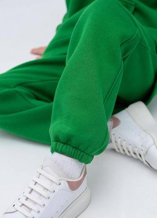 Костюм спортивный не кашлатится теплый детский из family look из трехнитки пинье на флисе зеленый5 фото