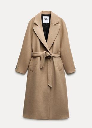Довге пальто на основі вовни з паском zara