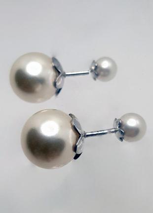 Сережки срібло 925° 3,24г. гвинтики імітація перлів (25009)