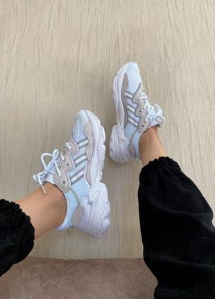 Классные кроссовки adidas ozweego campus beige reflective белые унисекс 36-45 р6 фото