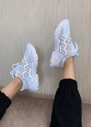 Классные кроссовки adidas ozweego white beige reflective белые унисекс 36-45 р7 фото