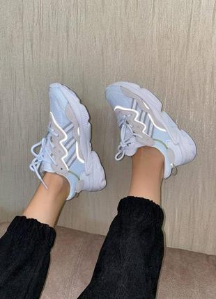 Классные кроссовки adidas ozweego campus beige reflective белые унисекс 36-45 р4 фото
