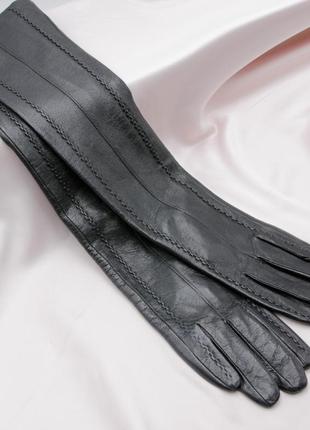 Брендові довгі сірі рукавички з натуральної шкіри, жіночі теплі рукавички з прошитими пальцями