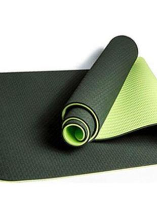 Килимок для йоги та фітнесу easyfit tpe+tc 6 мм двошаровий чорний-зелений