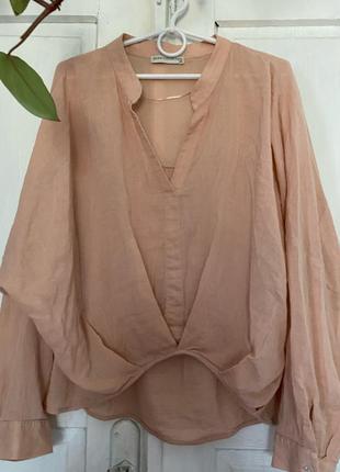 Хлопковая рубашка оверсайз, ассиметричная рубашка oversize, пудровая блуза mudo collection