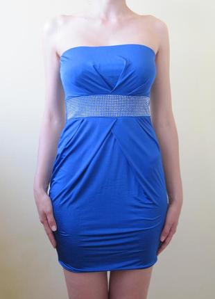 Синее яркое платье бюстье юбка тюльпан