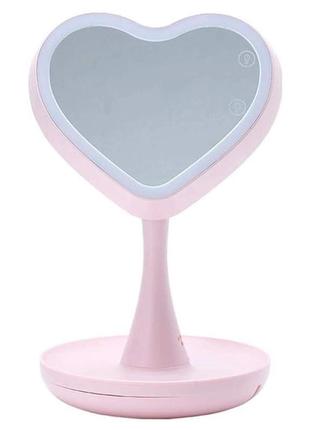 Зеркало с подсветкой сердце mirroir heart pink marketopt