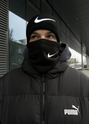 Мужской зимний комплект 2в1 US10.5 nike шапка + бафф до -25*с черный найк (b)2 фото