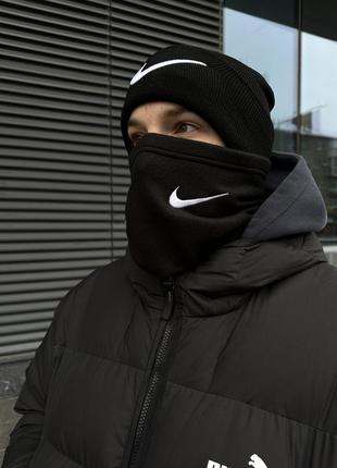 Мужской зимний комплект 2в1 nike шапка + бафф до -25*с черный найк (b)