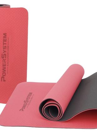 Килимок для йоги та фітнесу power system ps-4060 tpe yoga mat premium  red (183х61х0.6)